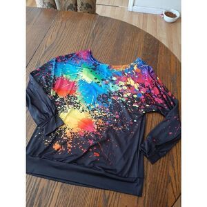 HOST PICK  New Small Long Sleeve Round Neck Paint Splatter Loose Fit Shirt Top